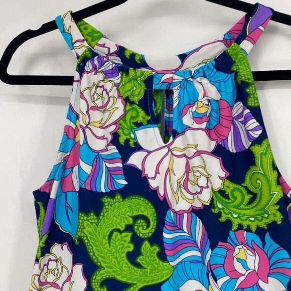 Jude  Connally Women’s Lisa Dress Floral Blue Multi Key Hole Halter Shift Stretc - Picture 2 of 12
